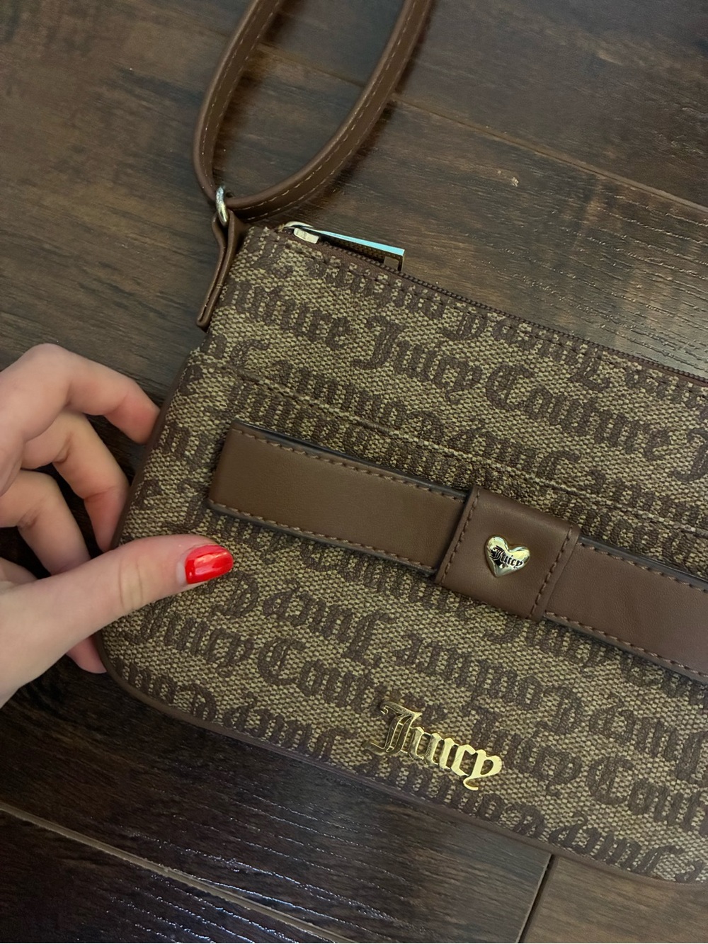 Juicy Couture Brown Logo Wristlet with Gold-Tone Accents